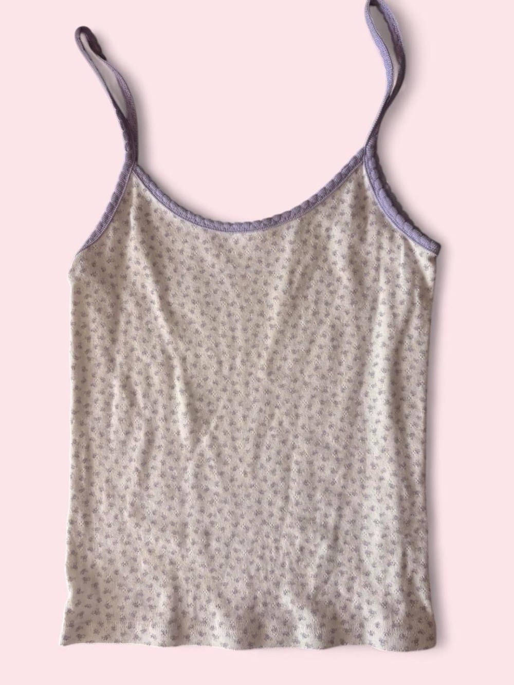 Brandy Melville Cream Floral Cami with Lavender Trim